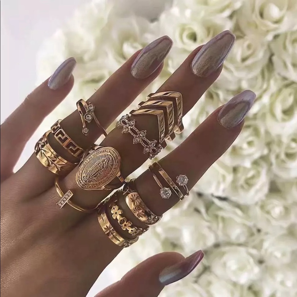 Boho ring sets of 12 with crystal and rhinestones